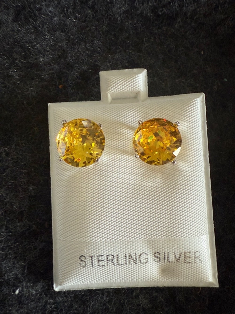 Sterling Silver Yellow Crystal Stud Earrings